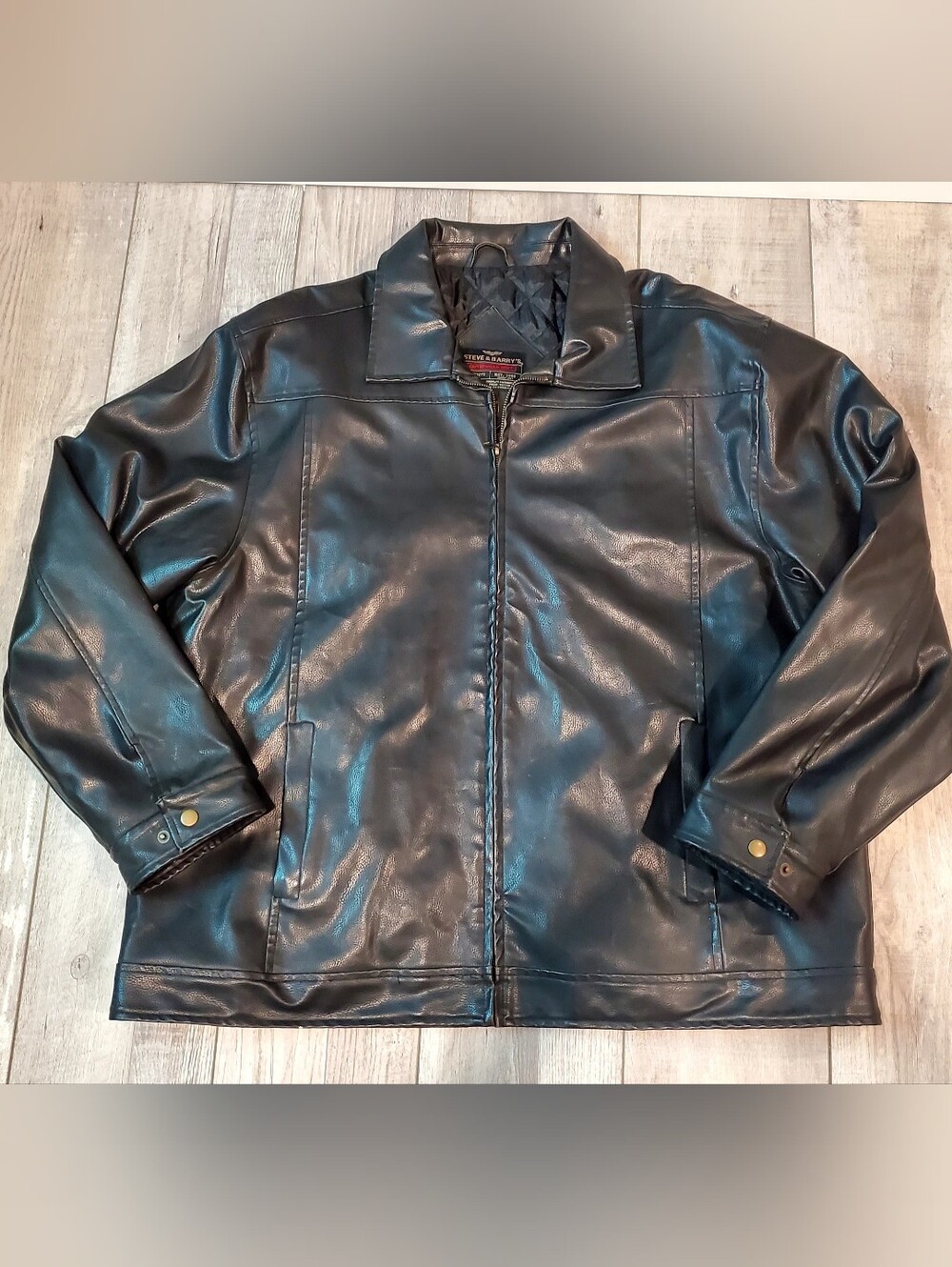 Steve & Barry's Black Leather-Look Bomber Jacket Size XL